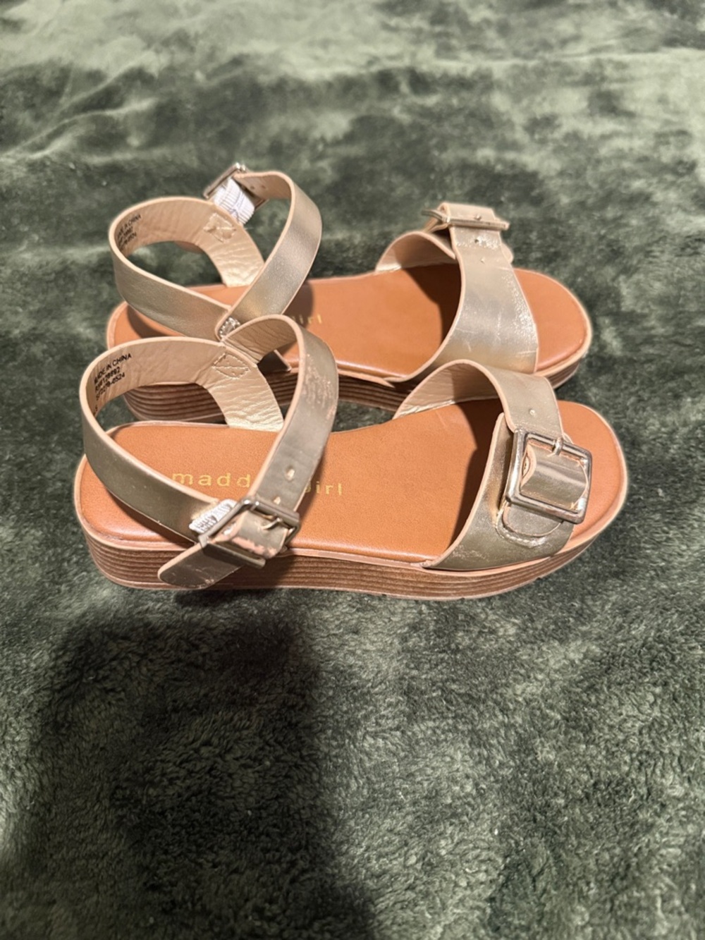 Madden Girl Metallic Rose Gold Buckle Ankle Strap Sandals - Picture 4 of 6